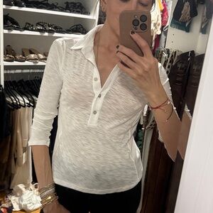 NWT Goldie Slub long sleeve POLO TEE HERITAGE JERSEY XS Goldie Lewinter $145